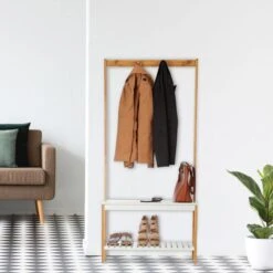 Relaxdays Garderobenständer 10024984, Mit 2 Ablagen & 4 Haken, Bambus, Natur / Weiß -Angebote HausGlanz Store bb11ea55c1c07727dd3176bdc0b63f3e308257cc garderobenstaender relaxdays 10024984