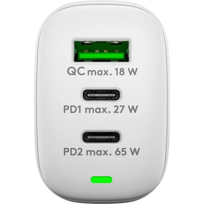 Goobay USB-Ladegerät PD 61759, 65W, 3A, Weiß, 2x USB C, 1x USB A, 3 Port 2 Goobay USB-Ladegerät PD 61759, 65W, 3A, Weiß, 2x USB C, 1x USB A, 3 Port – Bild 2