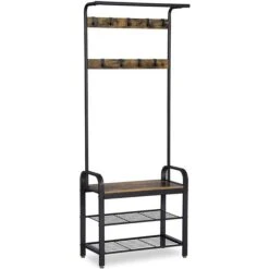 Vasagle Garderobenständer HSR40B, Vintage, Mit 9 Haken, Metall / Holz, Schwarz / Braun