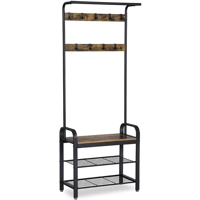 Vasagle Garderobenständer HSR40B, Vintage, Mit 9 Haken, Metall / Holz, Schwarz / Braun 1 Vasagle Garderobenständer HSR40B, Vintage, Mit 9 Haken, Metall / Holz, Schwarz / Braun