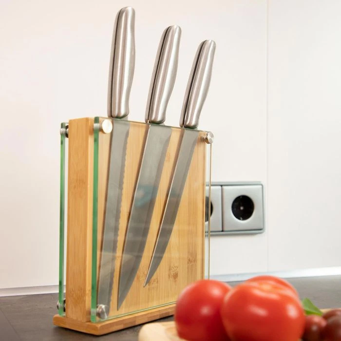 Relaxdays Messerblock 10022160, Bambus Mit Glas, Braun, Unbestückt 3 Relaxdays Messerblock 10022160, Bambus Mit Glas, Braun, Unbestückt – Bild 3