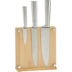 Relaxdays Messerblock 10022160, Bambus Mit Glas, Braun, Unbestückt