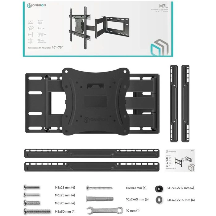 Onkron TV-Wandhalterung M7L-BLK, Schwarz, Neigbar, Schwenkbar, 40-60 Zoll 8 Onkron TV-Wandhalterung M7L-BLK, Schwarz, Neigbar, Schwenkbar, 40-60 Zoll – Bild 8