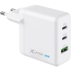 XLayer USB-Ladegerät 219587 GaN 65W, 5A, Weiß, 2x USB C, 1x USB A, 3 Port