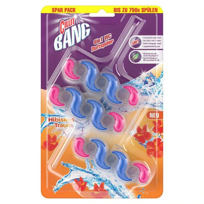 Cillit-Bang WC-Duftspüler 6 In 1 Duftspüler, Hibiskustraum, Im Korb, 3 Stück 1 Cillit-Bang WC-Duftspüler 6 In 1 Duftspüler, Hibiskustraum, Im Korb, 3 Stück
