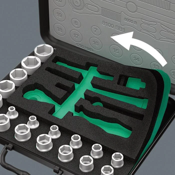 Wera Werkzeugkoffer 8100 SB 2 Zyklop Speed-Knarren, 3/8 Zoll, Metrisch, 43-teilig, Im Metallkoffer 2 Wera Werkzeugkoffer 8100 SB 2 Zyklop Speed-Knarren, 3/8 Zoll, Metrisch, 43-teilig, Im Metallkoffer – Bild 2