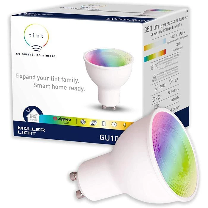 Müller-Licht LED-Lampe Tint GU10, Weiß + Farbig, 6 Watt (50W), Dimmbar 1 Müller-Licht LED-Lampe Tint GU10, Weiß + Farbig, 6 Watt (50W), Dimmbar