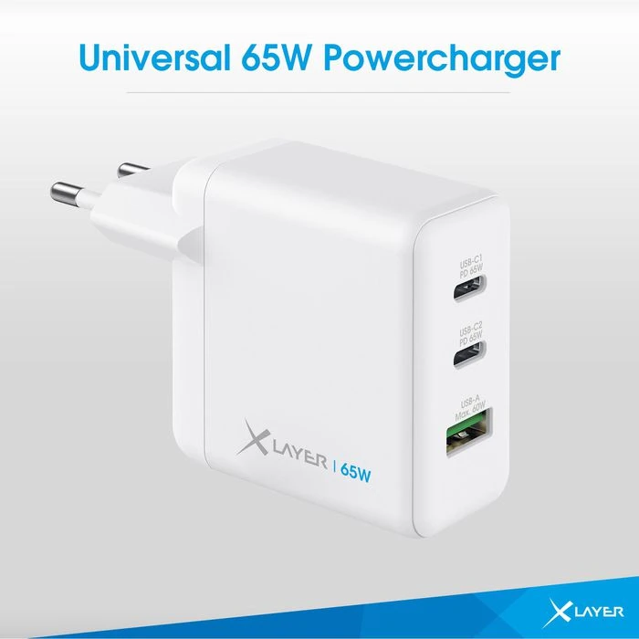 XLayer USB-Ladegerät 219587 GaN 65W, 5A, Weiß, 2x USB C, 1x USB A, 3 Port 4 XLayer USB-Ladegerät 219587 GaN 65W, 5A, Weiß, 2x USB C, 1x USB A, 3 Port – Bild 4