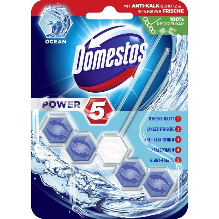 Domestos WC-Duftspüler Power 5, Ocean, Mit Anti-Kalk-Schutz & Intensiver Frische, Im Korb 1 Domestos WC-Duftspüler Power 5, Ocean, Mit Anti-Kalk-Schutz & Intensiver Frische, Im Korb