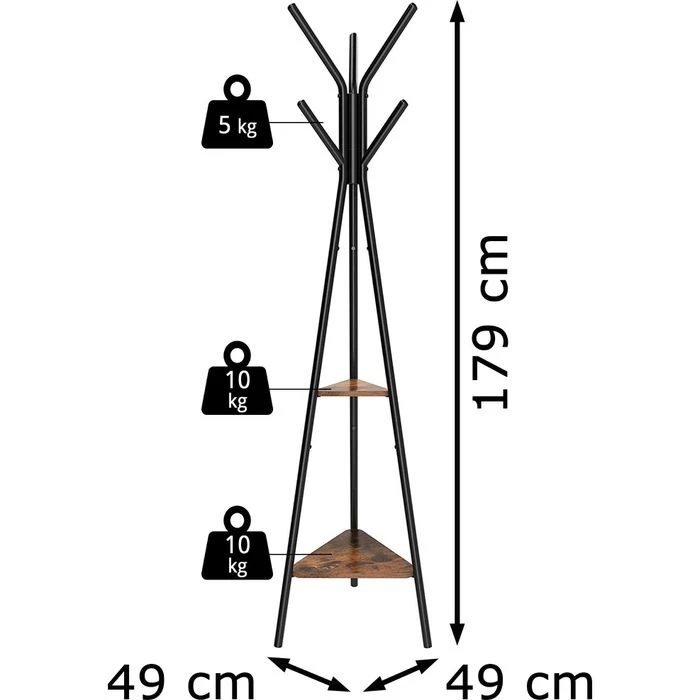 Vasagle Garderobenständer RCR16BX, Vintage, Mit 6 Haken, Metall / Holz, Schwarz / Braun 2 Vasagle Garderobenständer RCR16BX, Vintage, Mit 6 Haken, Metall / Holz, Schwarz / Braun – Bild 2