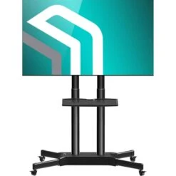 Onkron TV-Ständer TS1351-BLK, Schwarz, TV-Standfuß,32-65 Zoll, Mit Zwischenboden & Rollen
