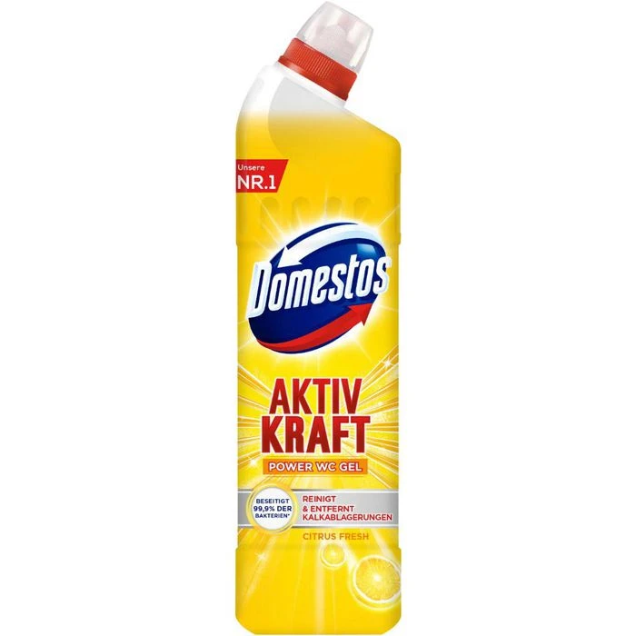 Domestos WC-Reiniger Aktiv Kraft Citrus Fresh, WC Gel, Beseitigt 99,9% Der Bakterien, 1 Liter 1 Domestos WC-Reiniger Aktiv Kraft Citrus Fresh, WC Gel, Beseitigt 99,9% Der Bakterien, 1 Liter