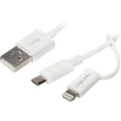 LogiLink Ladekabel CU0118, Weiß, USB A Auf Micro USB / Apple Lightning, 1m