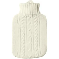 Hugo-Frosch Wärmflasche Klassik Strick Weiß, 1,8 Liter, Weiß, Abnehmbarer Bezug