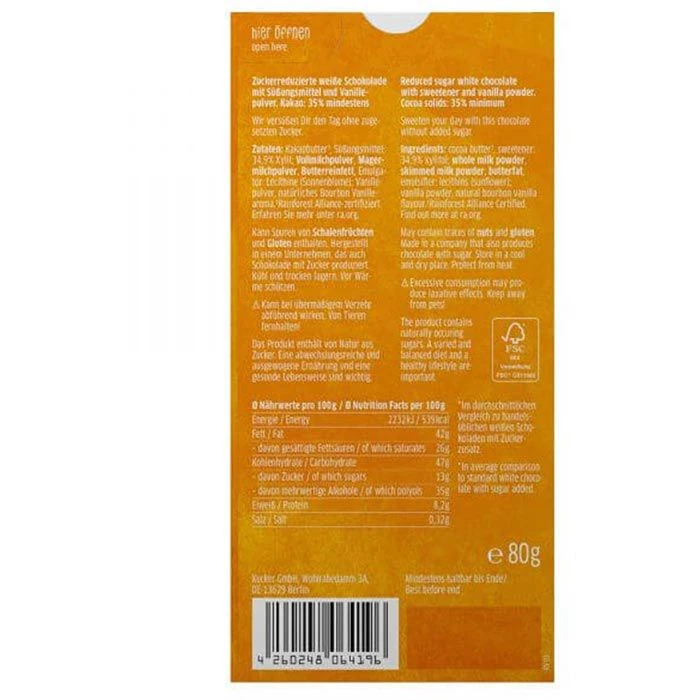 Xucker Tafelschokolade Pure Weiße, Mit Süßungsmittel Xylit, 80g 3 Xucker Tafelschokolade Pure Weiße, Mit Süßungsmittel Xylit, 80g – Bild 3