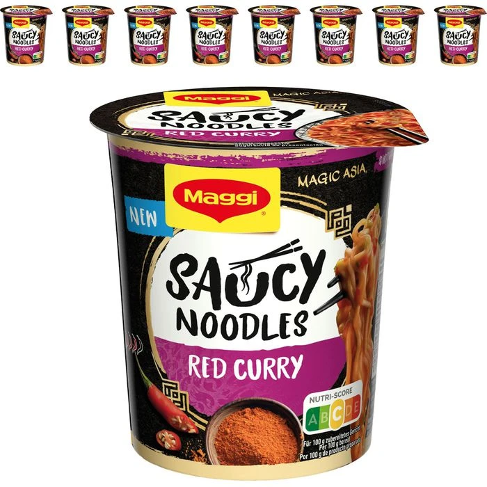 Maggi Fertiggericht Magic Asia Saucy Noodles, Red Curry, Je 75g, 8 Stück 1 Maggi Fertiggericht Magic Asia Saucy Noodles, Red Curry, Je 75g, 8 Stück
