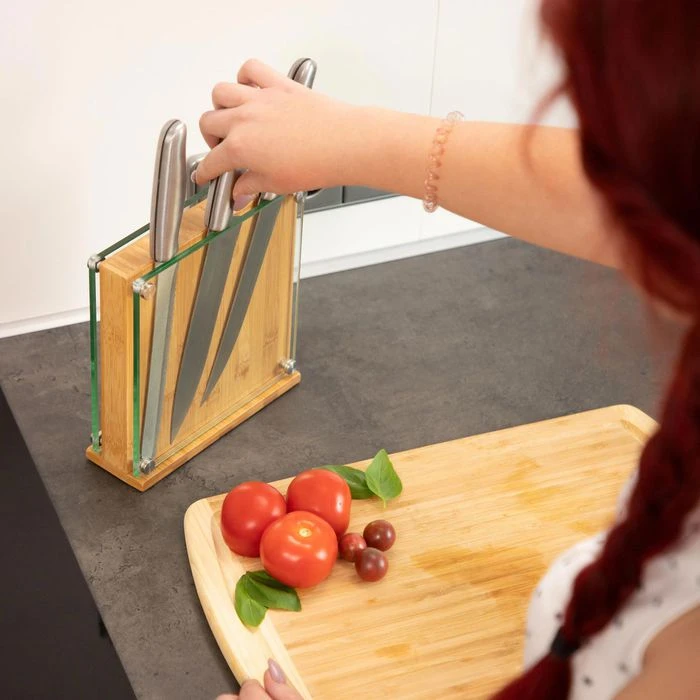 Relaxdays Messerblock 10022160, Bambus Mit Glas, Braun, Unbestückt 4 Relaxdays Messerblock 10022160, Bambus Mit Glas, Braun, Unbestückt – Bild 4